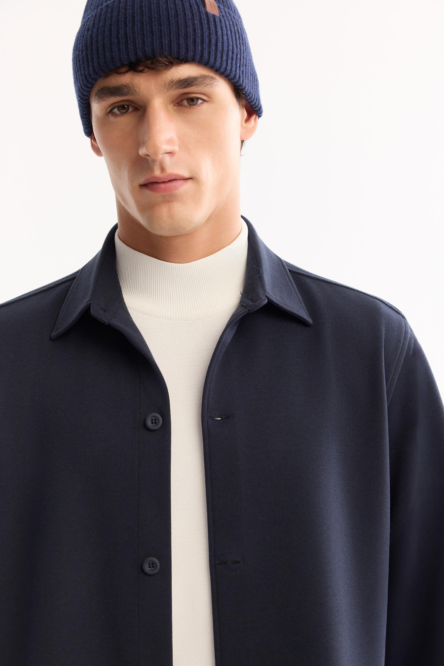 Lacivert Kaşe Görünümlü Comfort Fit Uzun Kollu Gömlek Ceket