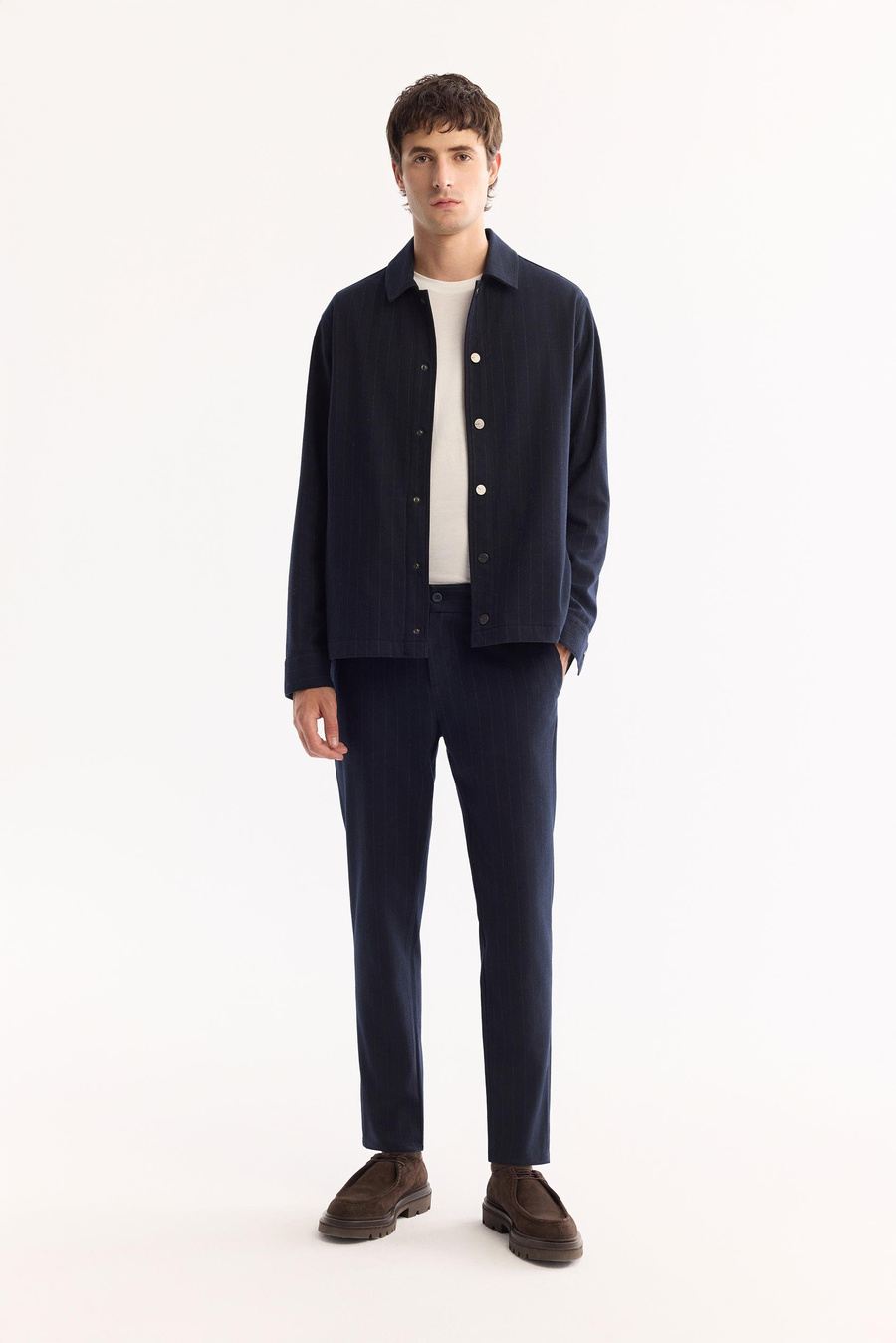 Lacivert Klasik Yaka Flanel Desen Çıtçıt Detaylı Comfort Fit Gömlek Ceket