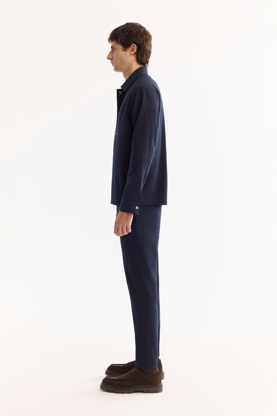 Lacivert Klasik Yaka Flanel Desen Çıtçıt Detaylı Comfort Fit Gömlek Ceket