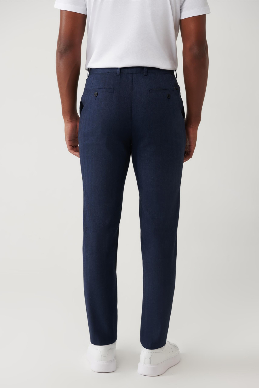 Lacivert Yan Cepli Esnek Kumaşlı Pantolon