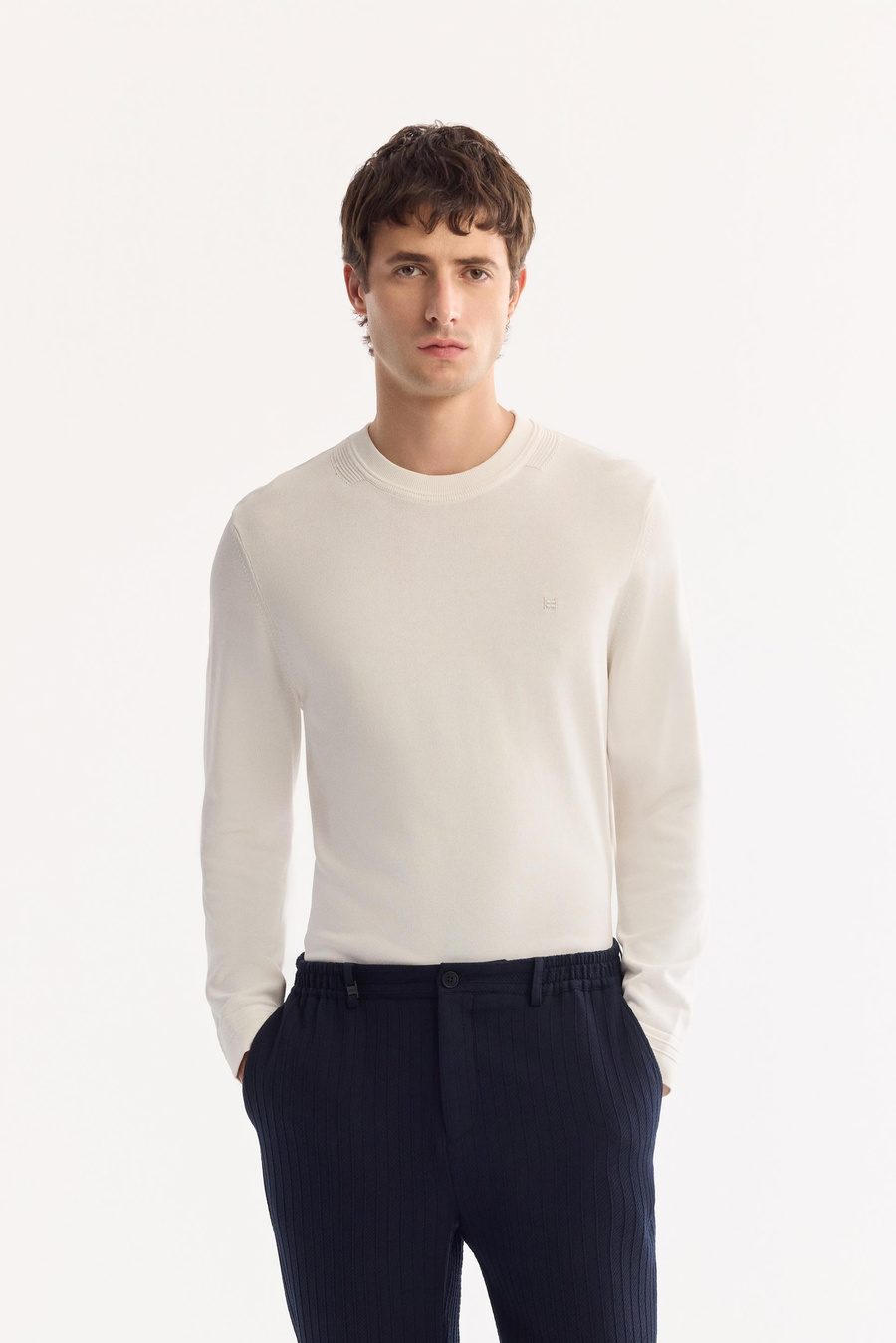 Lacivert Yandan Cepli Diyagonal Desenli Dokulu Kumaş Takım Pantolon