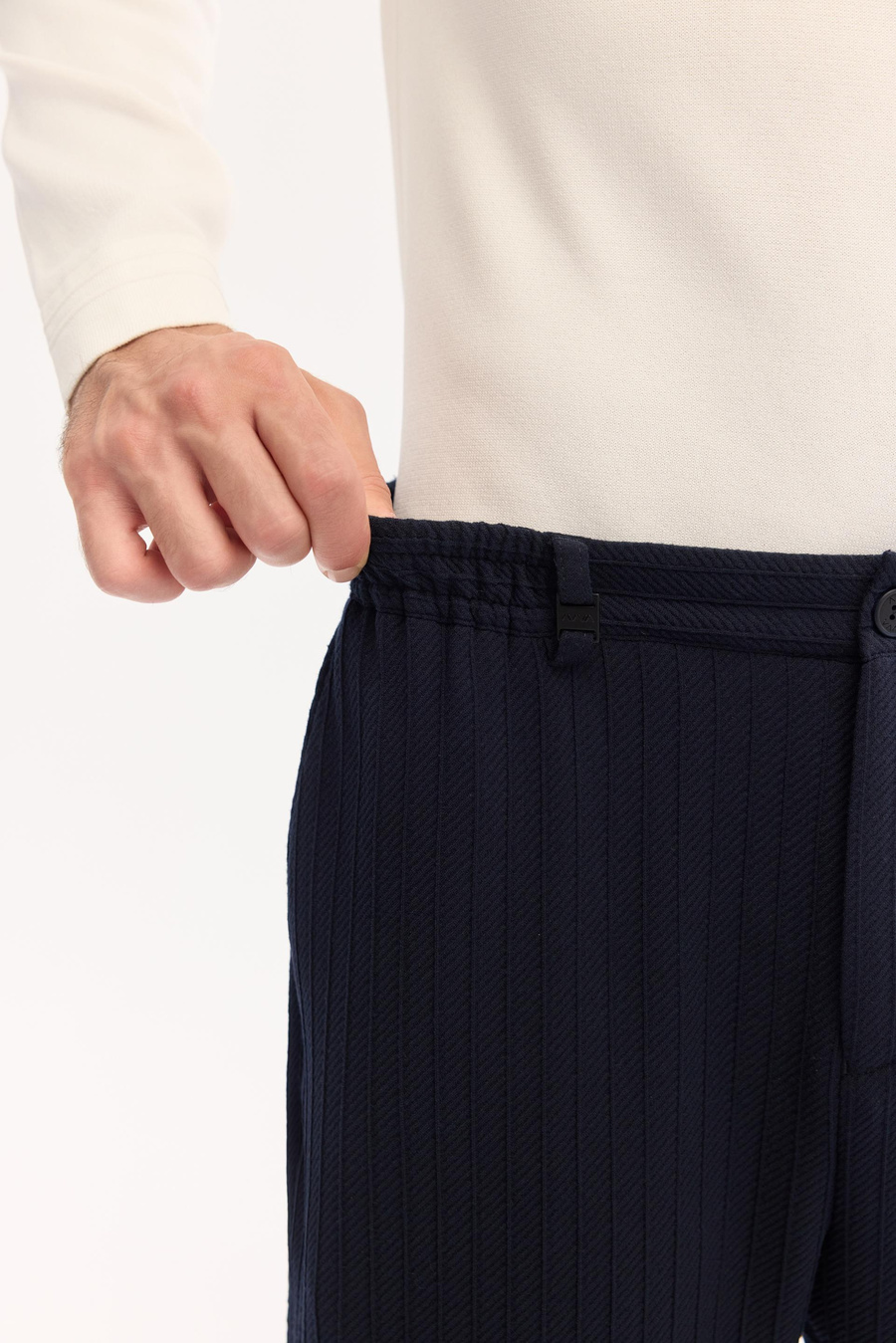 Lacivert Yandan Cepli Diyagonal Desenli Dokulu Kumaş Takım Pantolon