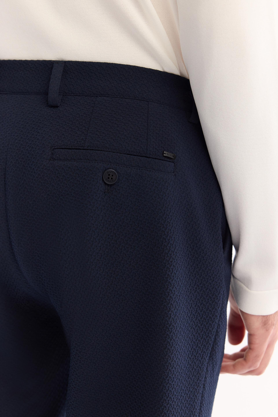 Lacivert Yandan Cepli Gofre Desenli Dokulu Takım Pantolon