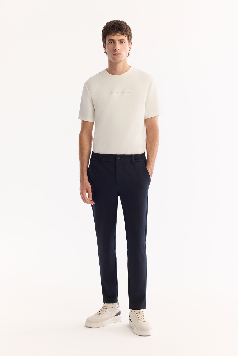 Lacivert Yanları Lastikli Slim Fit Chino Pantolon