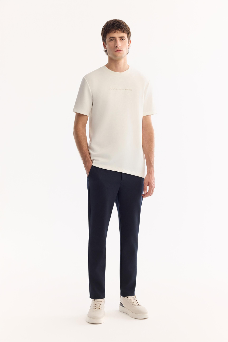 Lacivert Yanları Lastikli Slim Fit Chino Pantolon