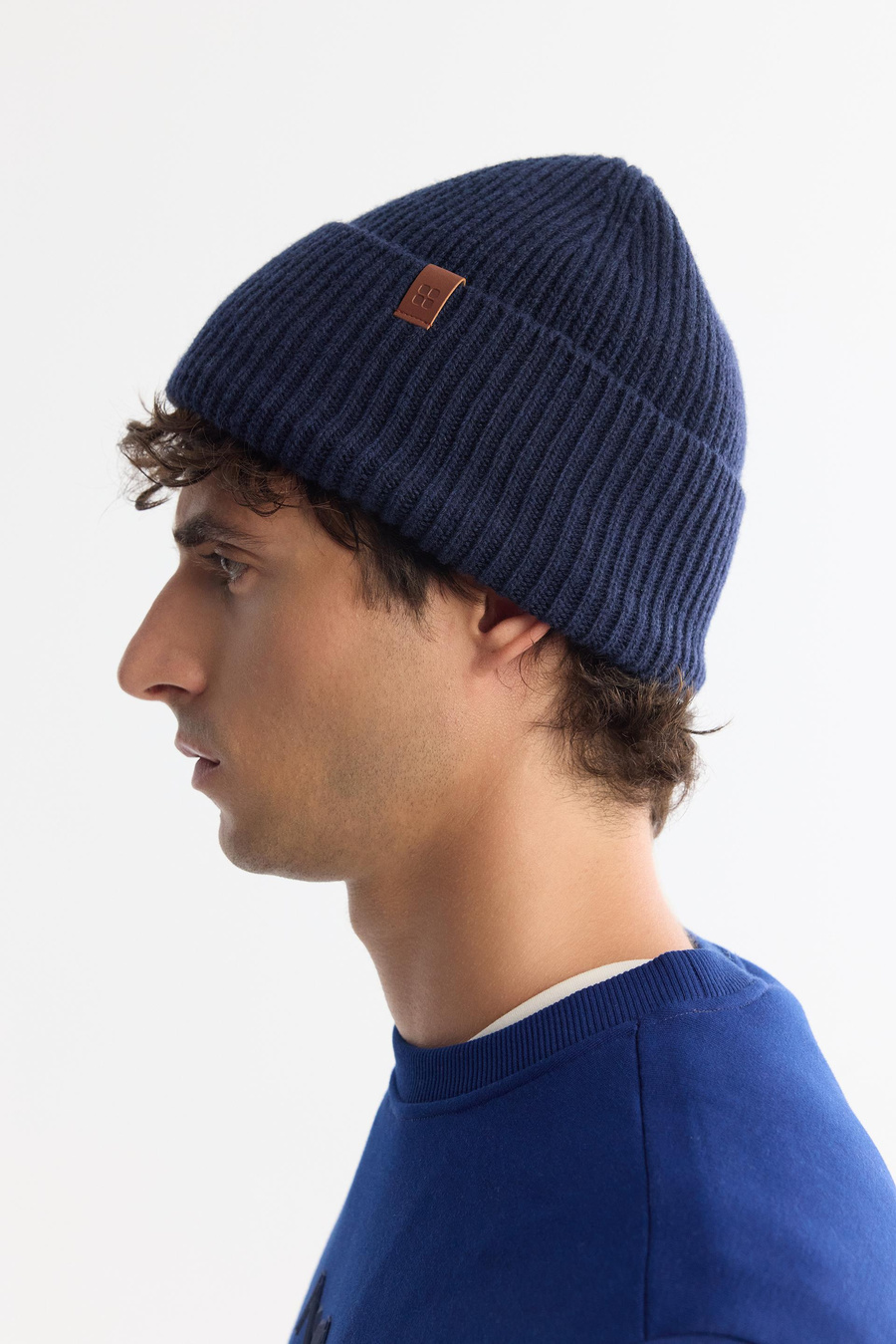 Navy Wool Blend Beanie