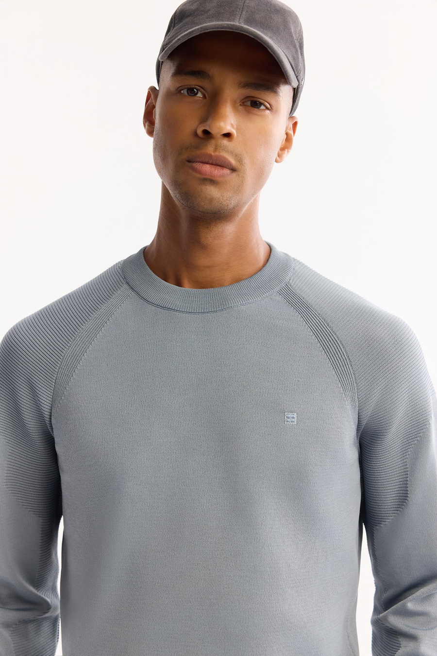 Mavi Bisiklet Yaka Kolları Fitil Örgü Detaylı Kazak