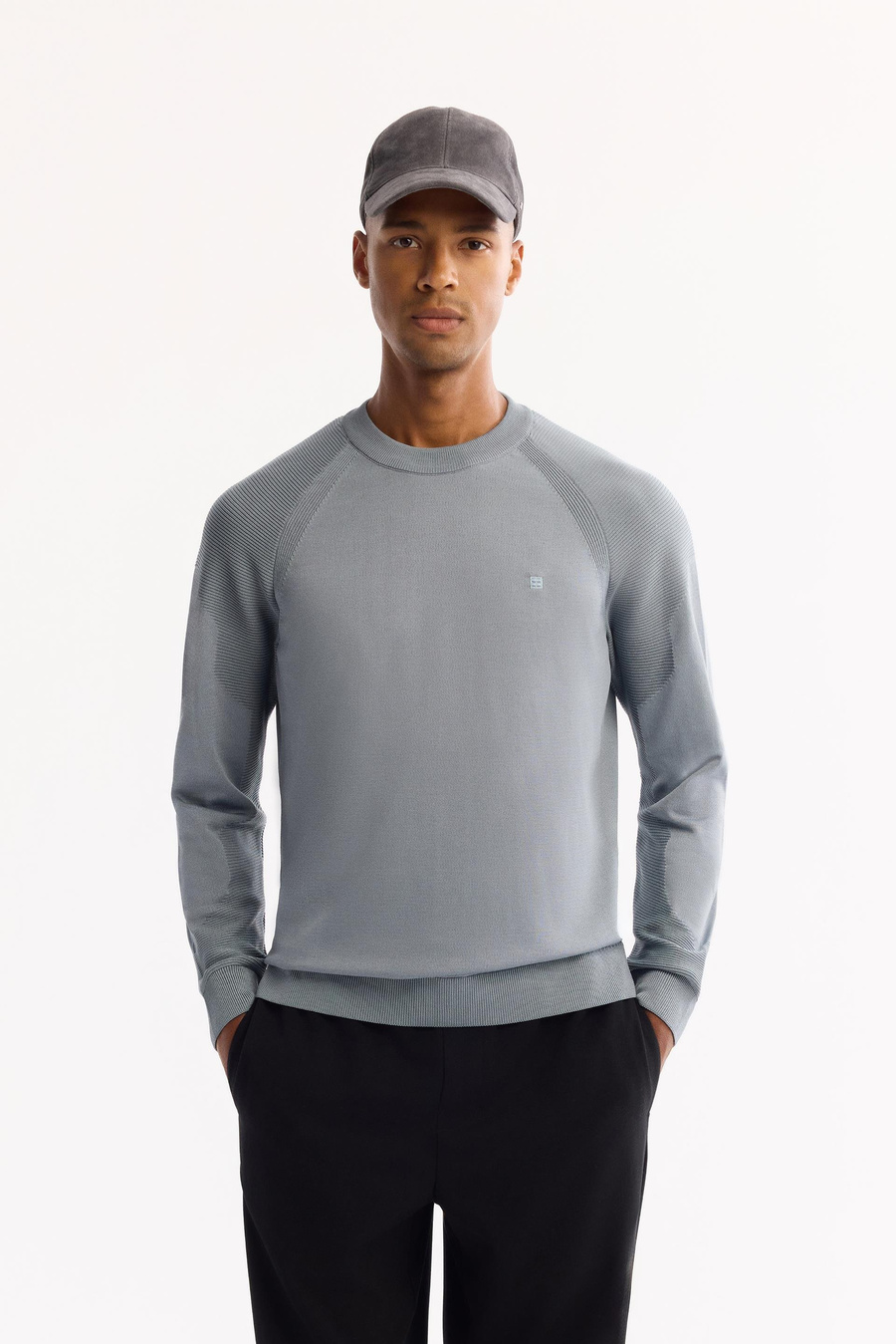 Mavi Bisiklet Yaka Kolları Fitil Örgü Detaylı Kazak