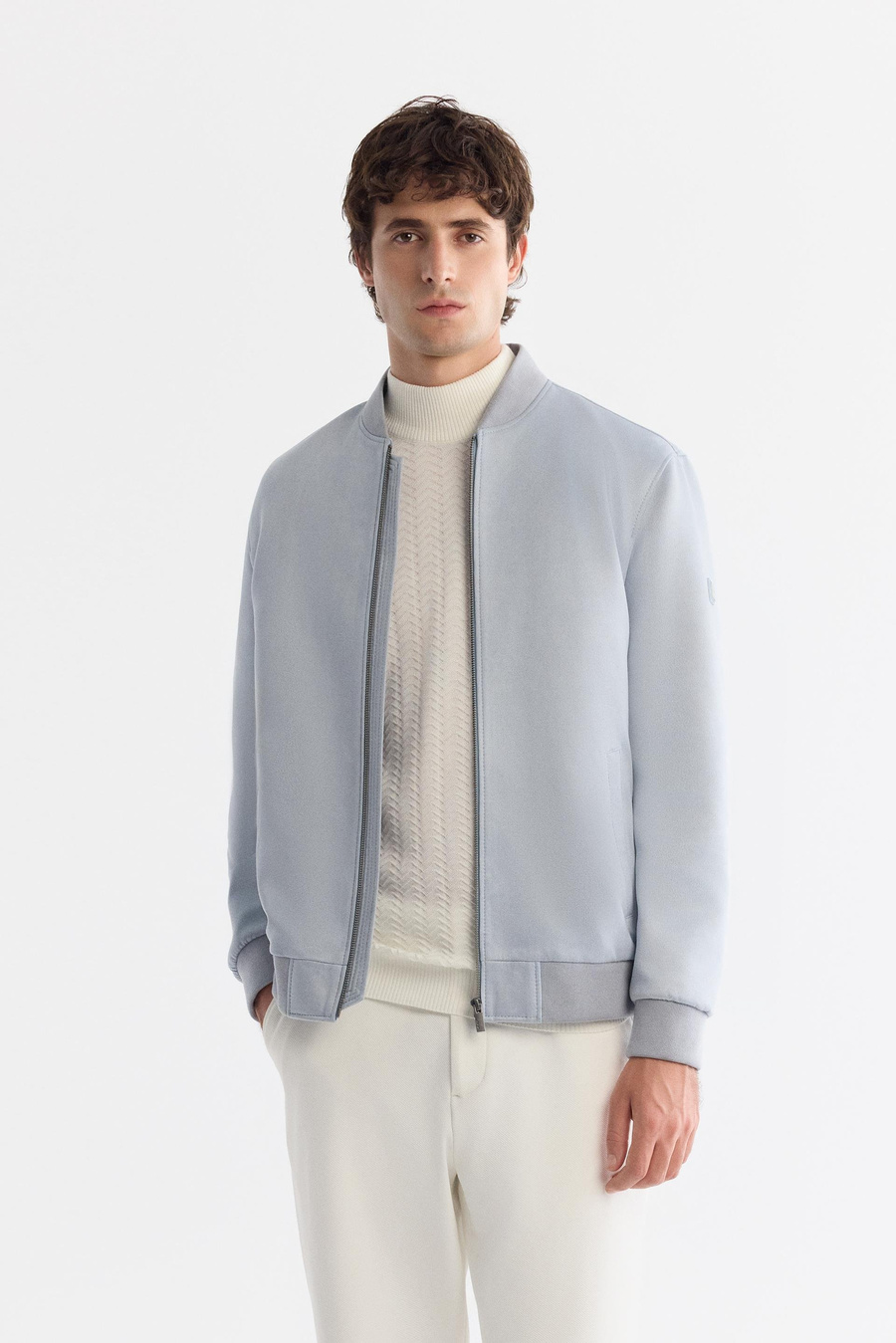 Mavi Fermuarlı Süet Görünümlü Bomber Mont