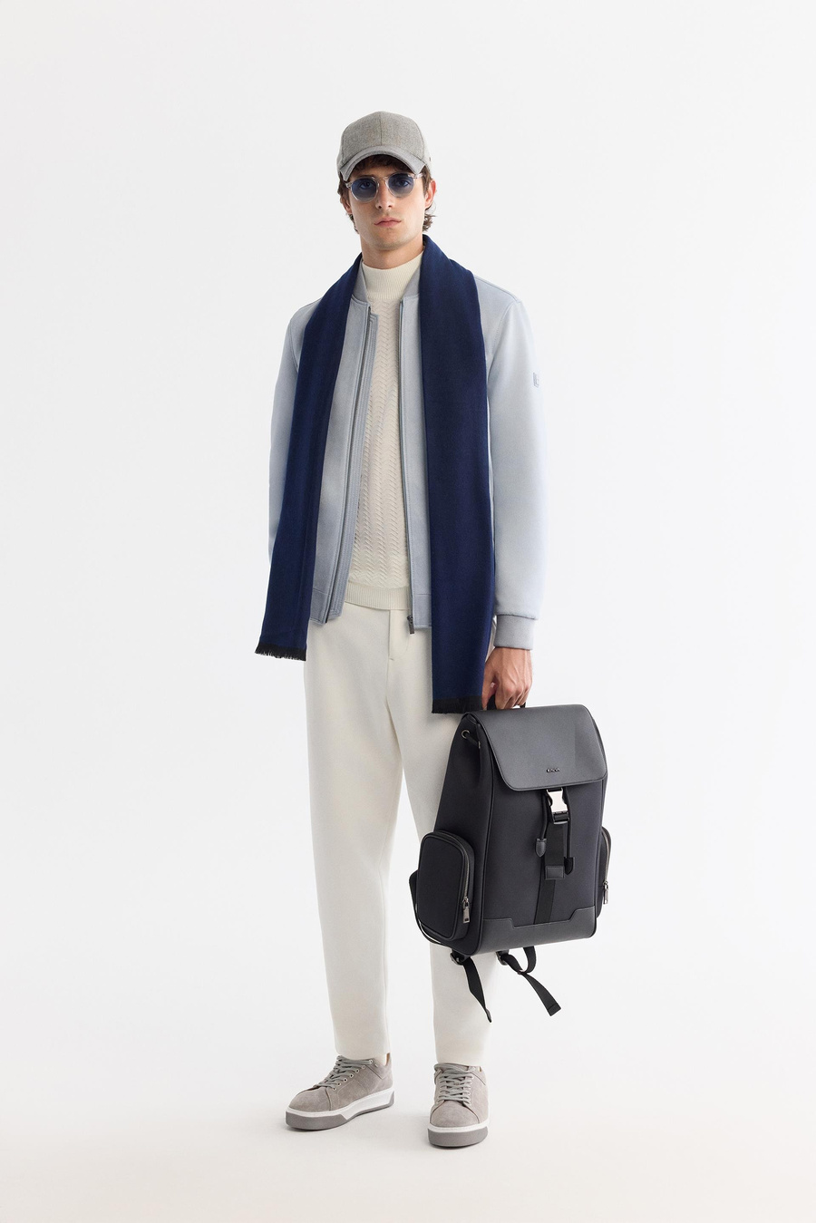 Mavi  Mont Bomber Yaka Fermuarlı Süet Görünümlü Comfort Fit