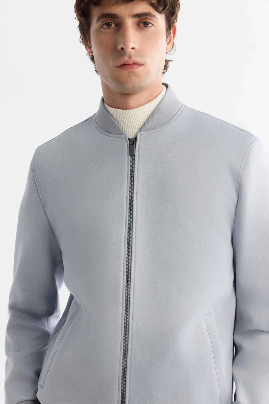 Mavi  Mont Bomber Yaka Fermuarlı Süet Görünümlü Comfort Fit