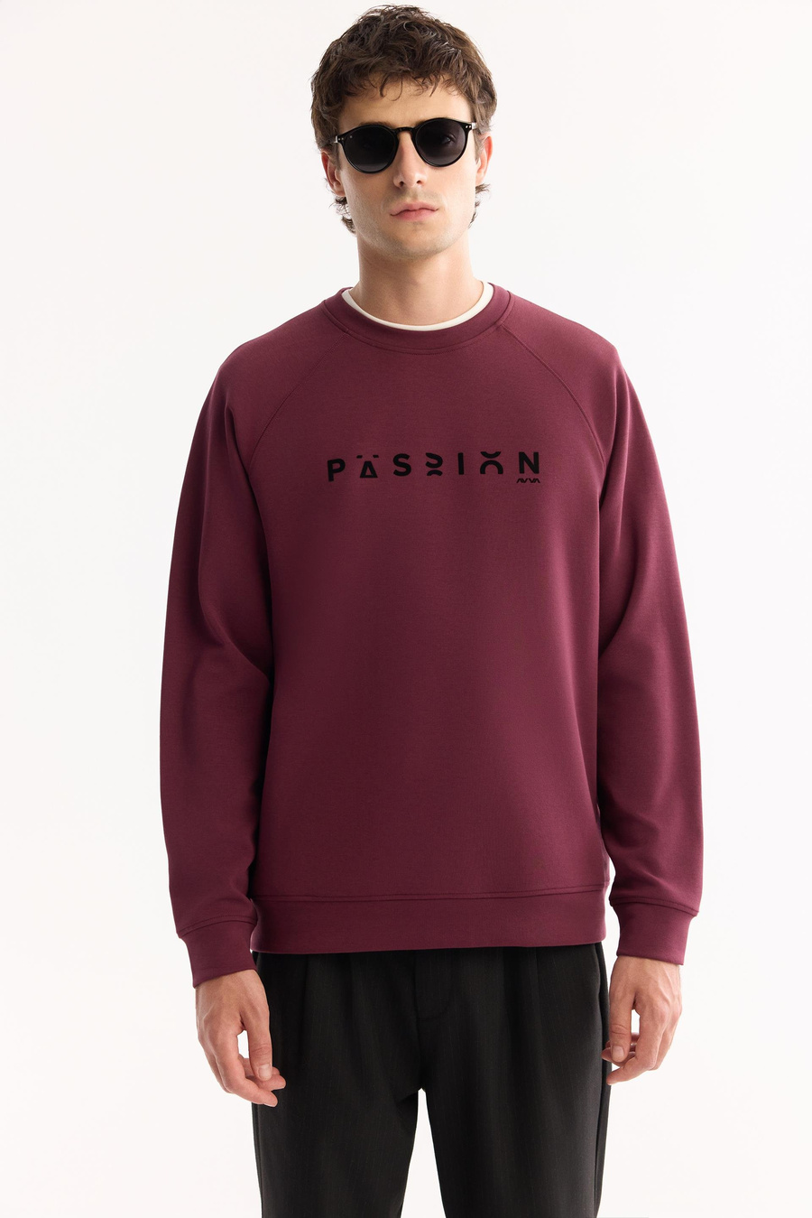 Mürdüm Bisiklet Yaka Rubber Baskılı İnterlok Sweatshirt