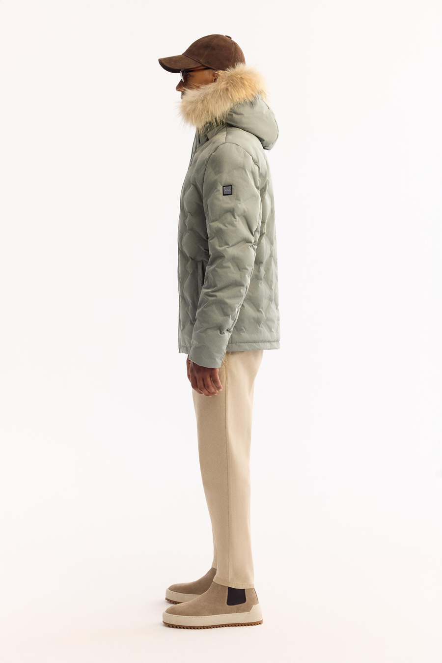 Nil Yeşili 100% Rakun Kürklü Kapüşonlu Kaz Tüyü Mont
