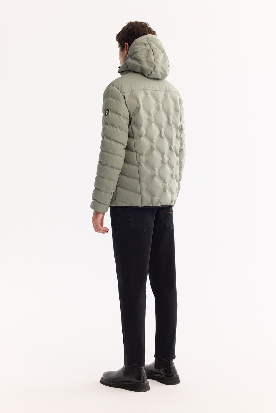 Nil Yeşili Kapüşonlu Kapitone Detaylı Yapıştırma Mont