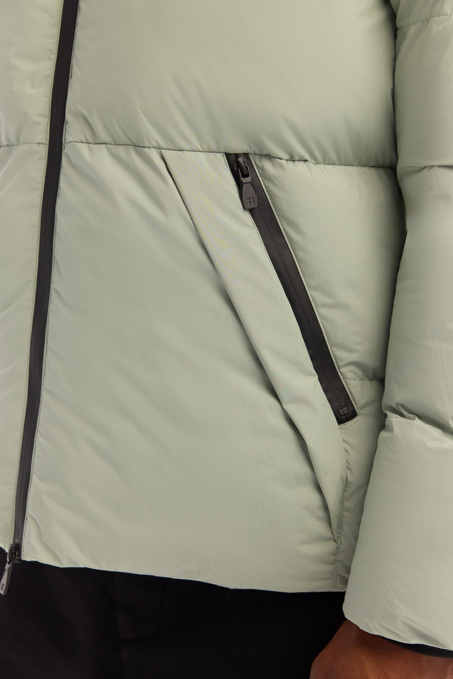 Nil Yeşili Kapüşonlu Yaka Elyaf Dolgulu Mont