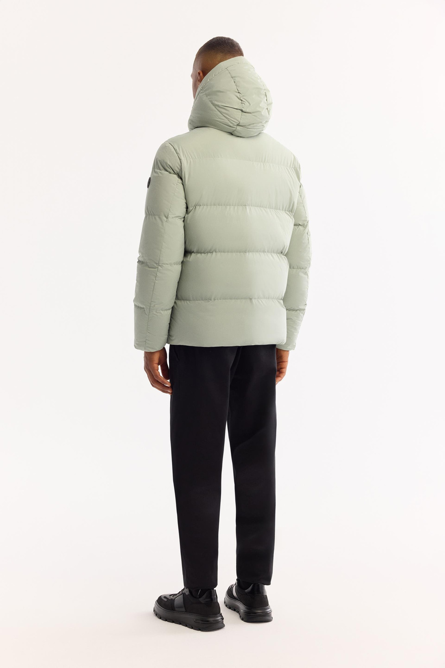 Nil Yeşili Kapüşonlu Yaka Elyaf Dolgulu Mont