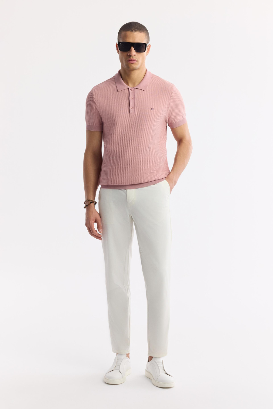 Pembe Polo Yaka Dokulu Triko T-shirt