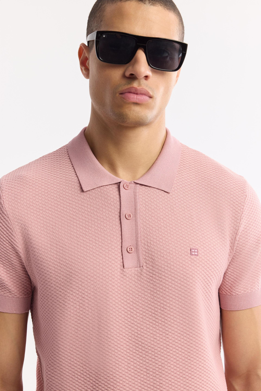 Pembe Polo Yaka Dokulu Triko T-shirt