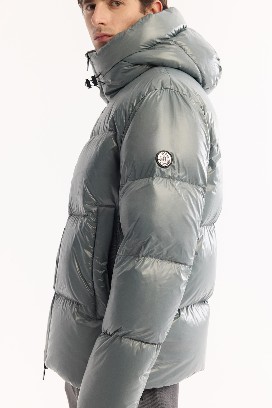 Sage Kapüşonlu Kaz Tüyü Mont