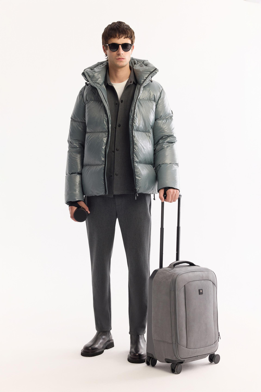 Sage Kapüşonlu Kaz Tüyü Mont