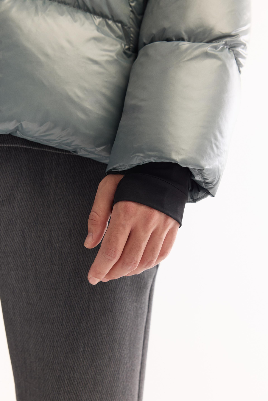 Sage Kapüşonlu Kaz Tüyü Mont