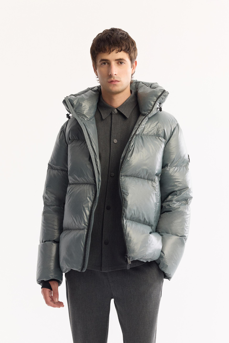 Sage Kapüşonlu Kaz Tüyü Mont