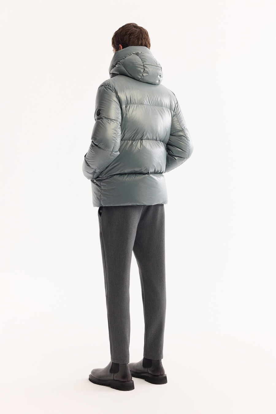 Sage Kapüşonlu Kaz Tüyü Mont