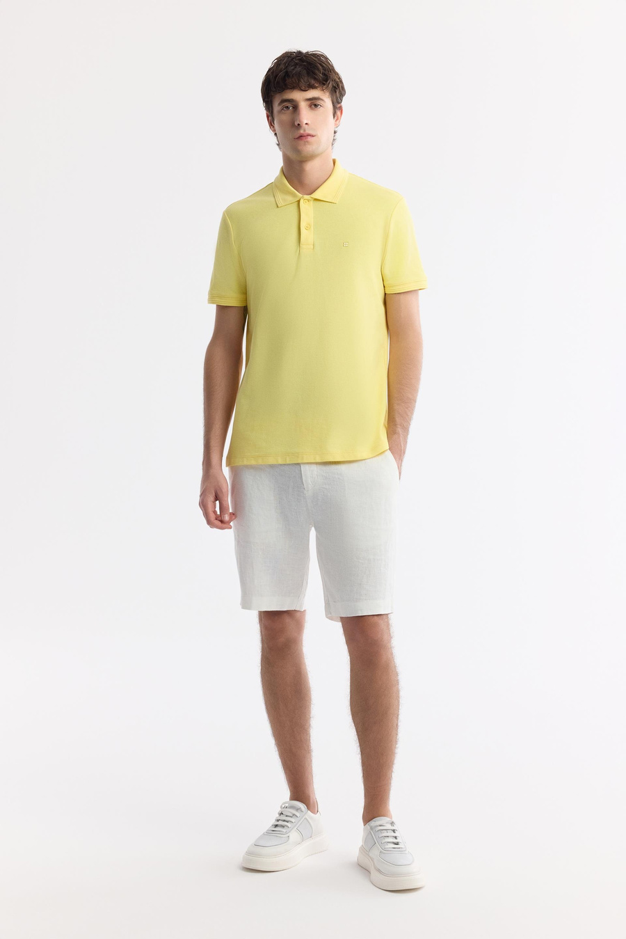 Sarı %100 Pamuk Hızlı Kuruyan Kıvrılmayan Polo Yaka T-Shirt