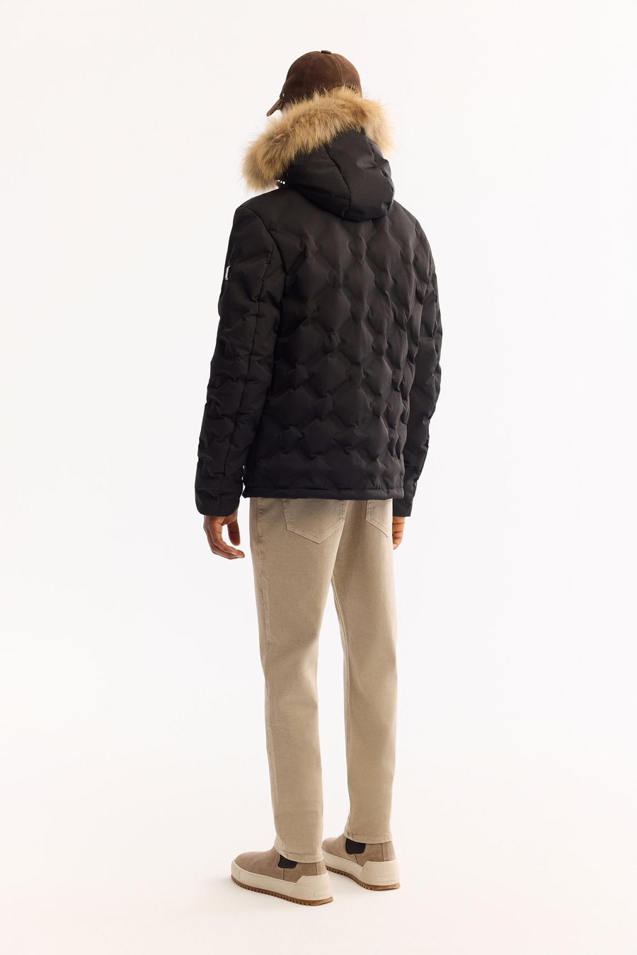 Siyah 100% Rakun Kürklü Kapüşonlu Kaz Tüyü Mont