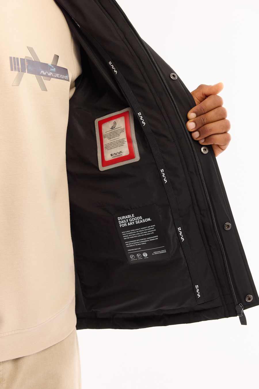 Siyah 100% Rakun Kürklü Kapüşonlu Kaz Tüyü Mont