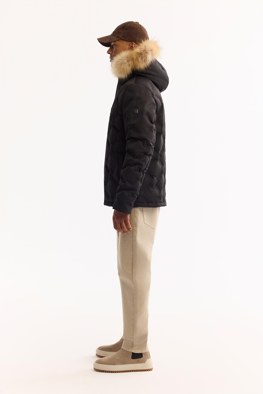 Siyah 100% Rakun Kürklü Kapüşonlu Kaz Tüyü Mont