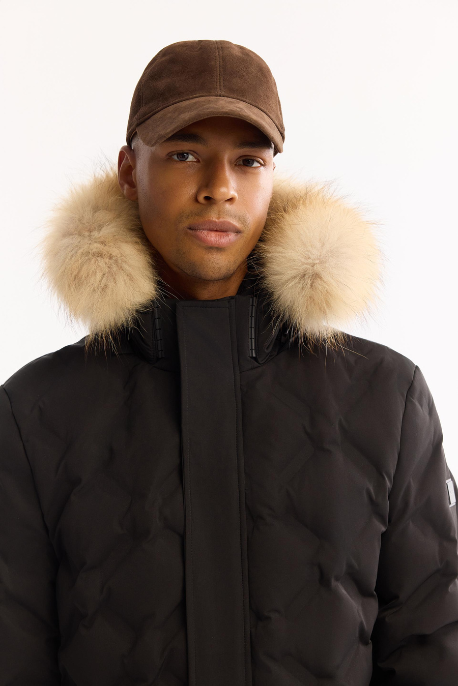 Siyah 100% Rakun Kürklü Kapüşonlu Kaz Tüyü Mont