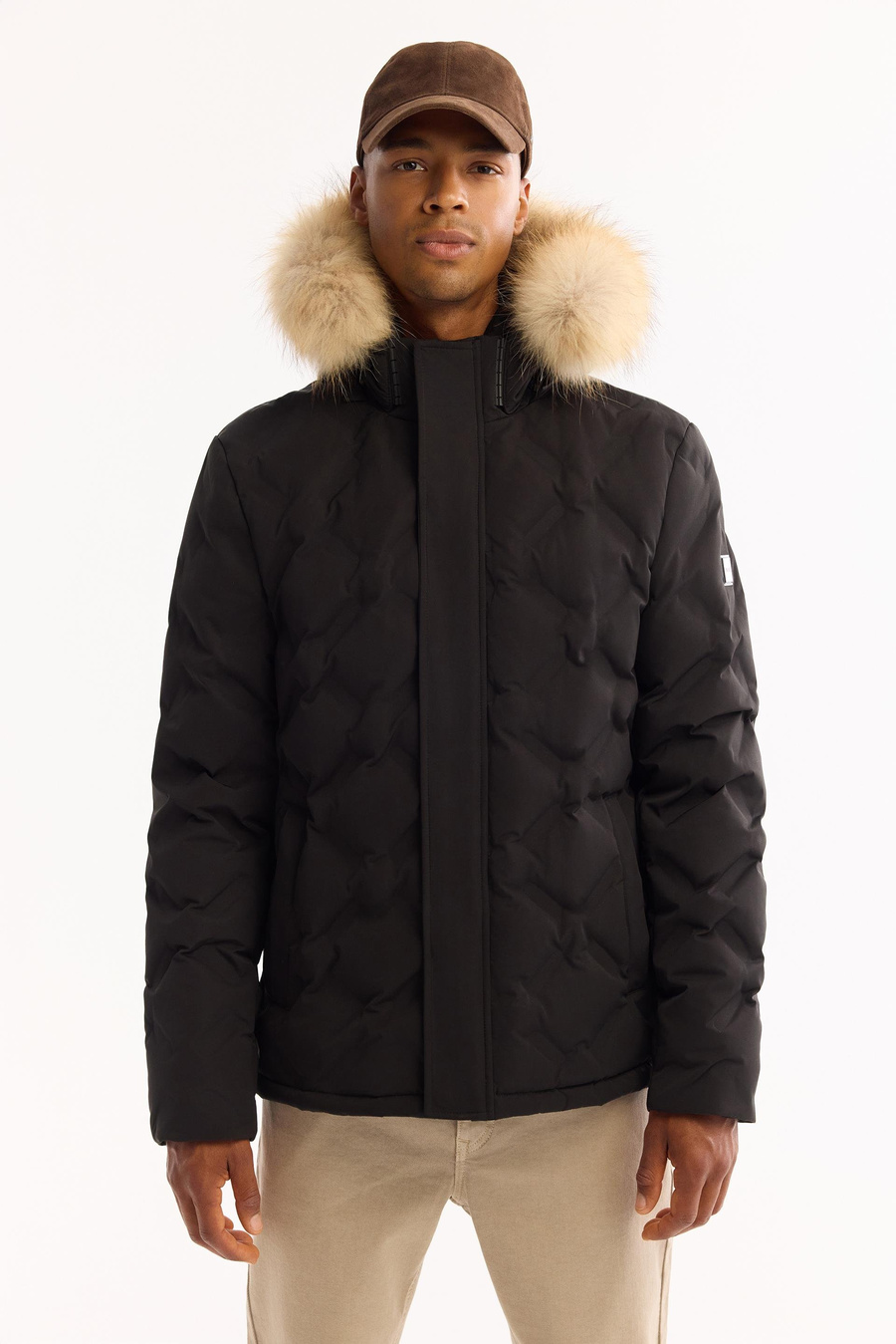 Siyah 100% Rakun Kürklü Kapüşonlu Kaz Tüyü Mont