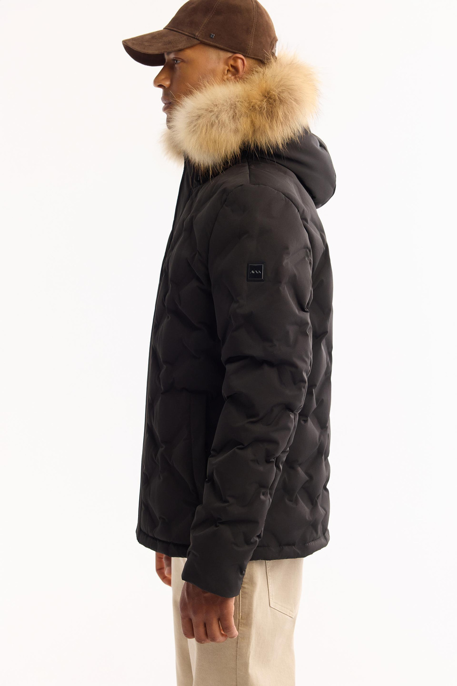 Siyah 100% Rakun Kürklü Kapüşonlu Kaz Tüyü Mont