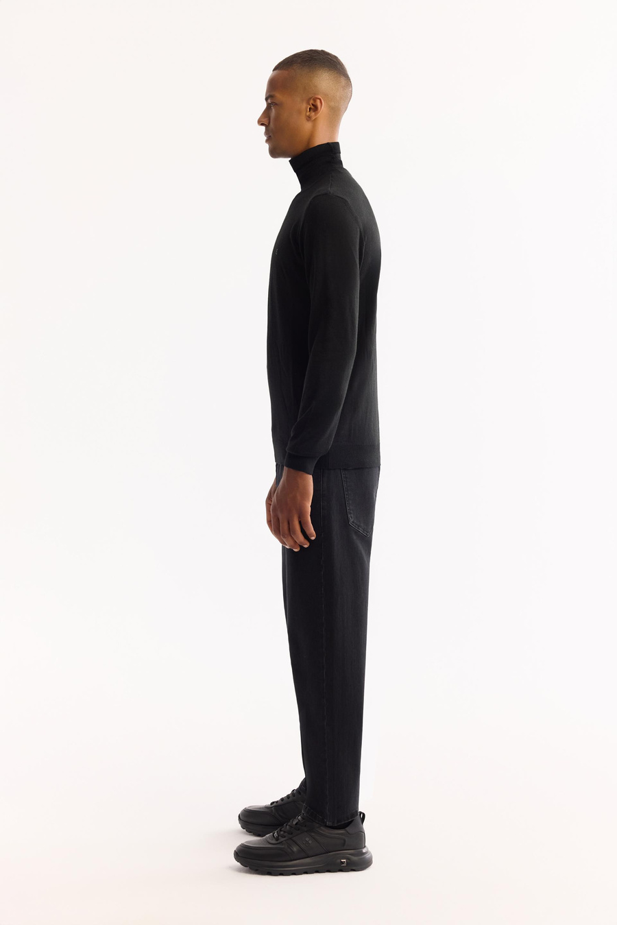Black Wool Blend High Neck Jumper