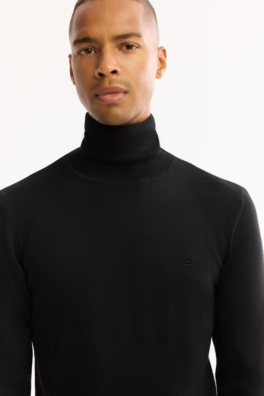 Black Wool Blend High Neck Jumper