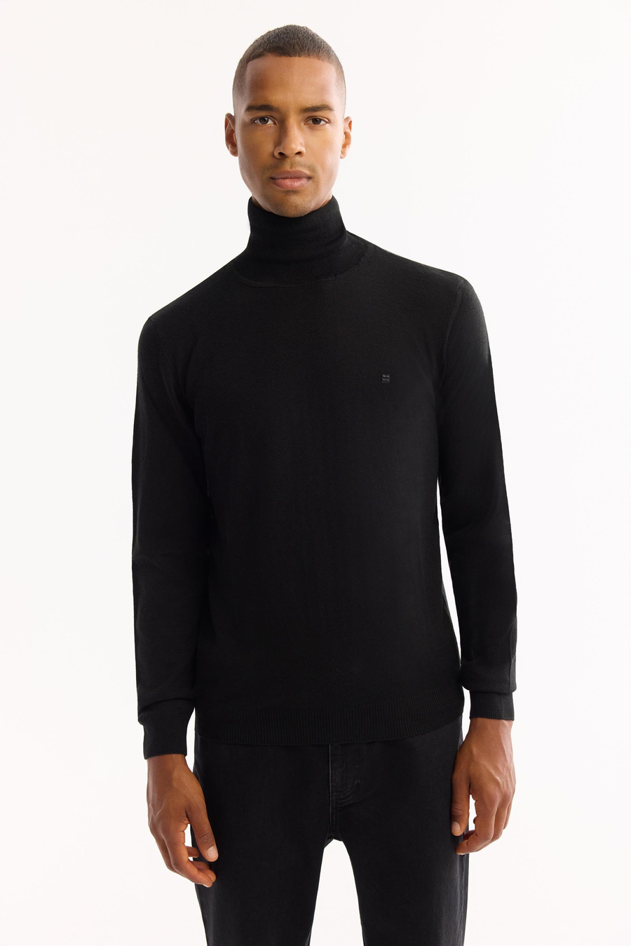 Black Wool Blend High Neck Jumper