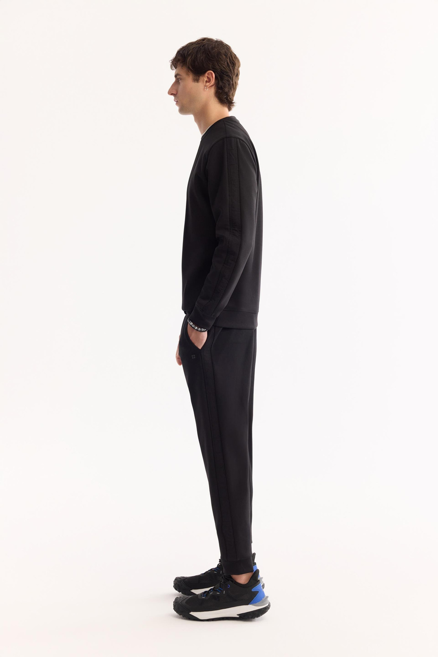 Siyah Bel Lastik Yan cepli Enjeksiyon Baskılı İnterlok  Regular fit Jogger