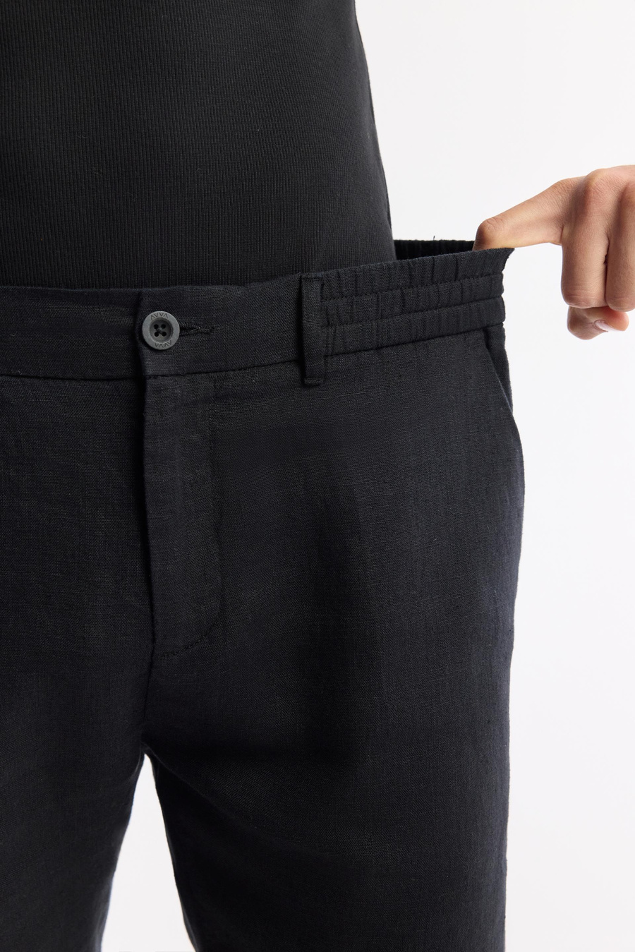 Siyah Beli Lastikli %100 Keten Assos Relaxed Fit Şort