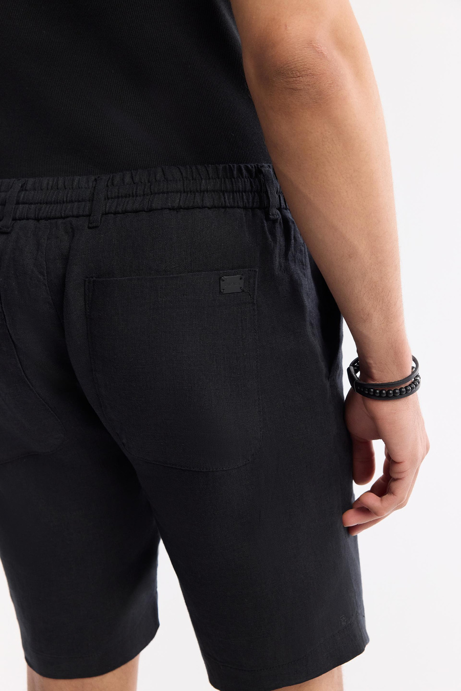 Siyah Beli Lastikli %100 Keten Assos Relaxed Fit Şort