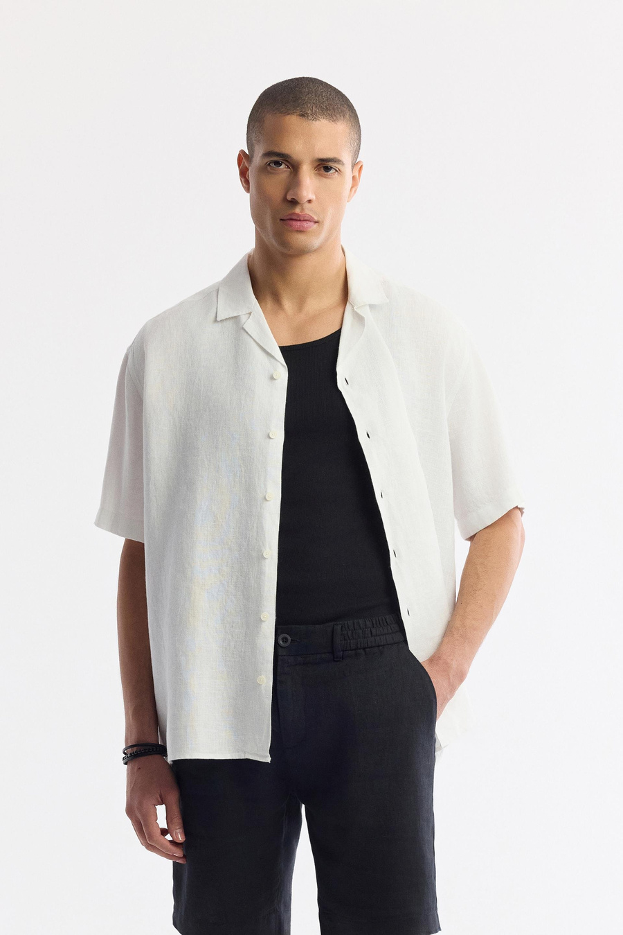 Siyah Beli Lastikli %100 Keten Assos Relaxed Fit Şort