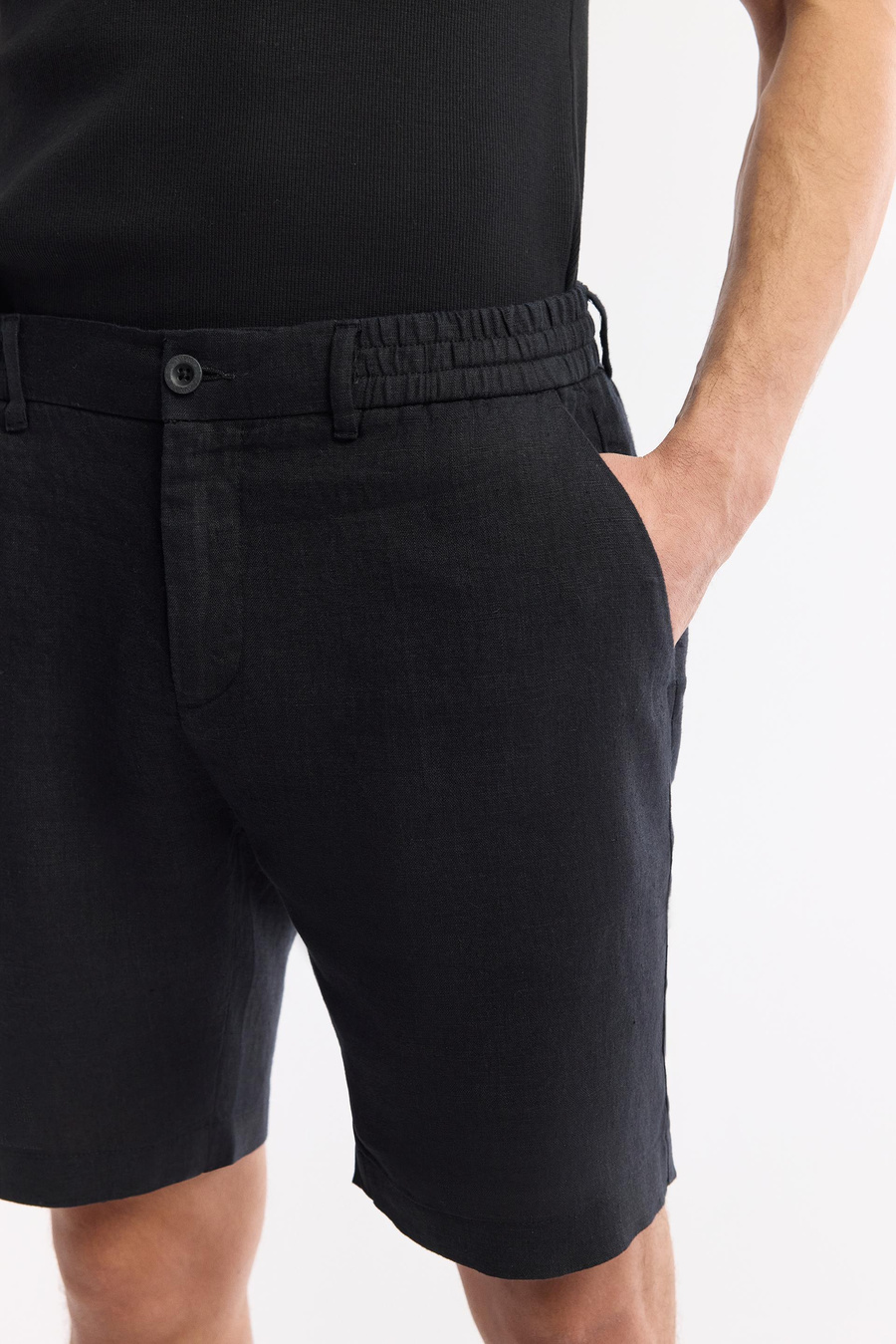 Siyah Beli Lastikli %100 Keten Assos Relaxed Fit Şort