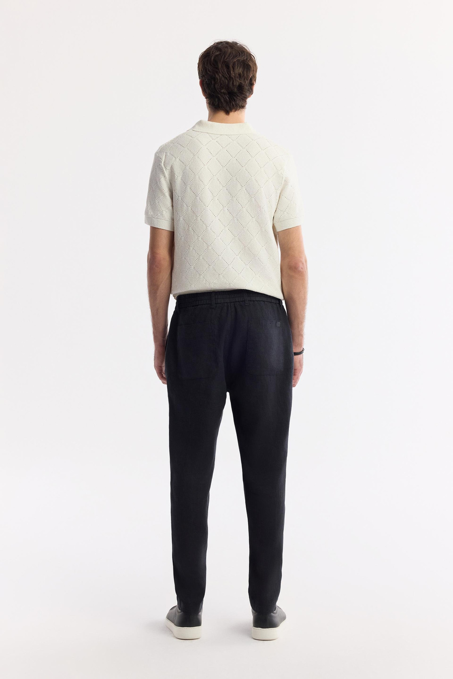 Black Linen Drawstring Trousers