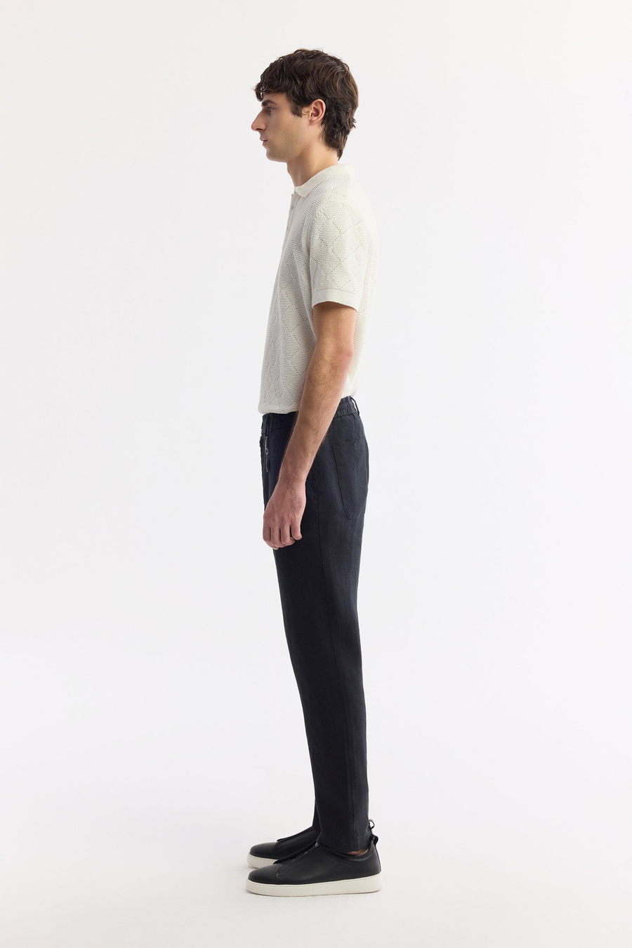 Black Linen Drawstring Trousers