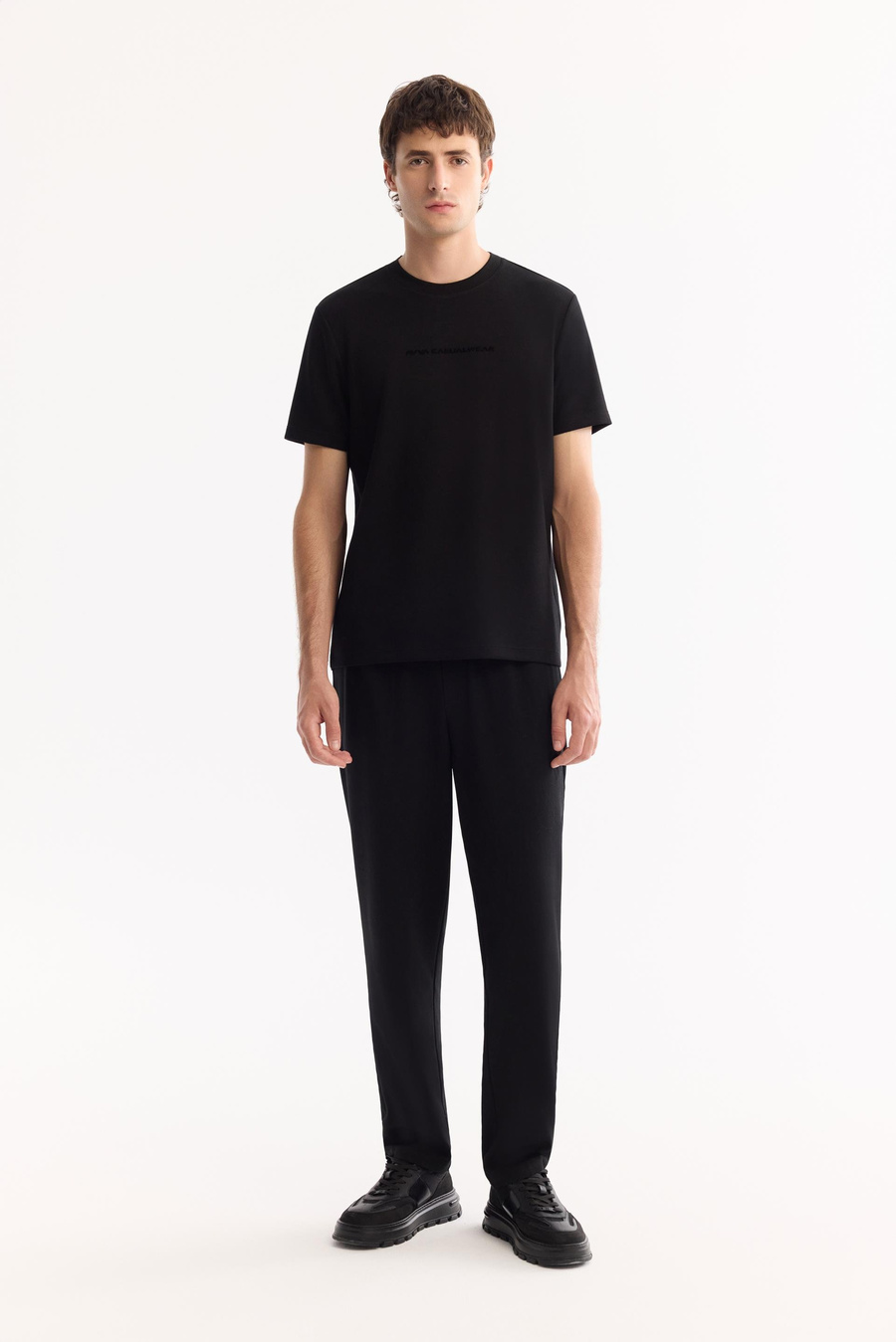 Siyah Beli Lastikli Bağcıklı Relaxed Fit Pantolon