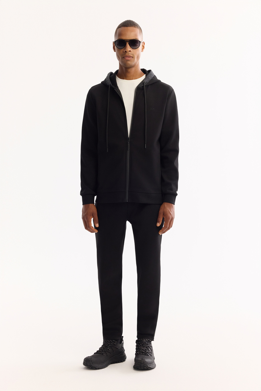 Siyah Beli Lastikli Bağcıklı Pamuklu Bi-Stretch Eşofman Altı