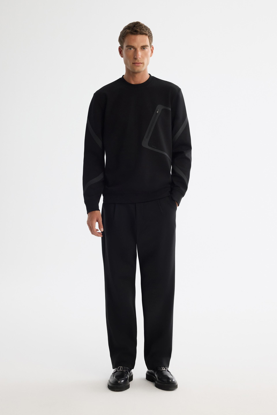 Siyah Bisiklet Yaka Pamuklu Baskılı Fermuarlı Sweatshirt | AVVA