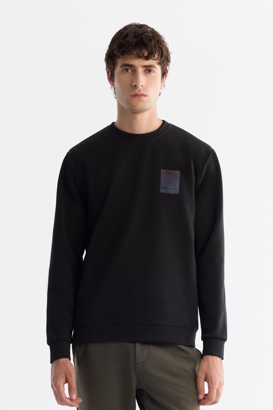 Siyah Bisiklet Yaka Baskılı Sweetshirt