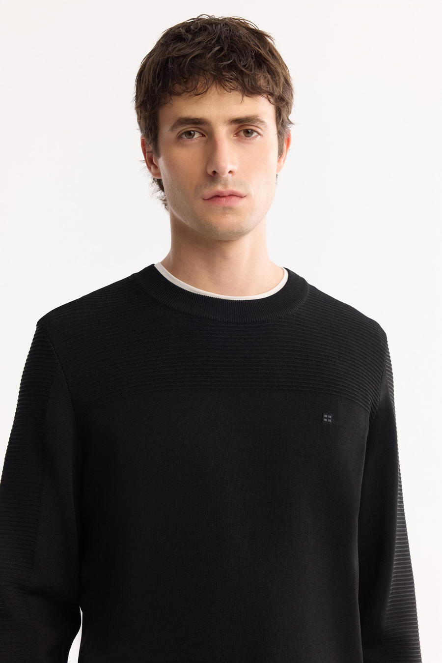 Siyah Bisiklet Yaka Bekletme Detaylı Rayon Kazak