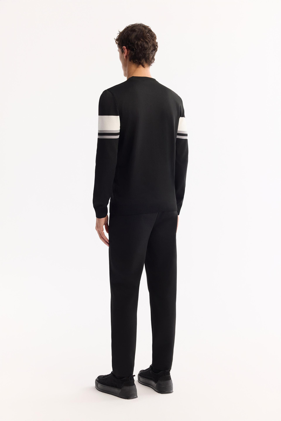 Siyah Bisiklet Yaka Blok Renkli Kazak